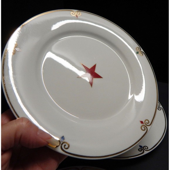 Pier 1 Imports Celebration Salad Plate Red Blue Green Purple Stars Set of 4 - Picture 14 of 14
